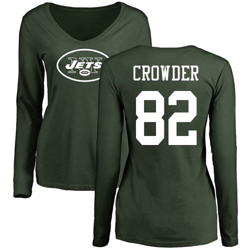 New York Jets Green Women Jamison Crowder Name and Number Logo NFL Football 82 Long Sleeve T Shirt